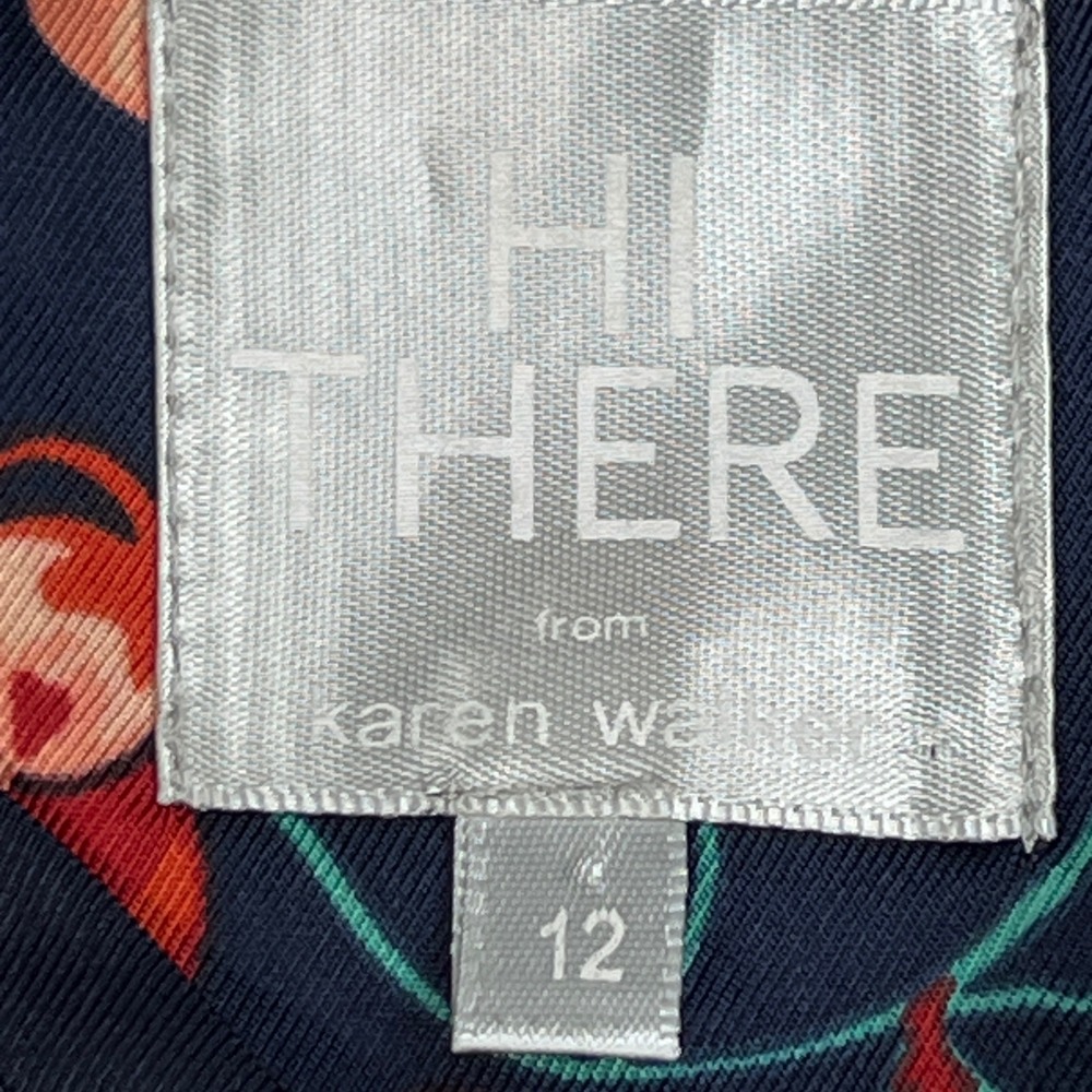 Hi There Karen Walker Cherry Print Wrap Dress Navy Blue Ruffle Hem Womens 12 - Picture 2 of 10